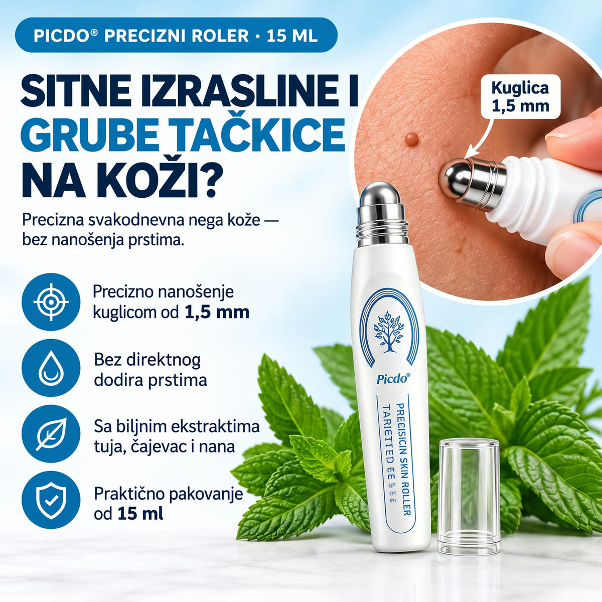 Picdo® roler 15 ml – precizna nega kože, bez razmazivanja